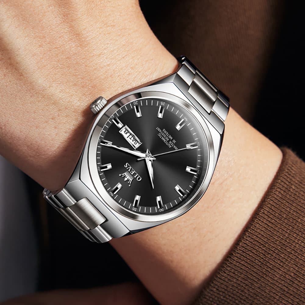 OLEVS Integrated Bracelet Automatic Day Date Watch 9907 for Men