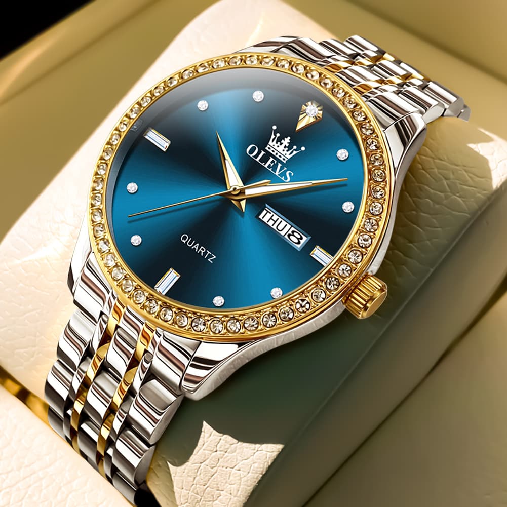 OLEVS 3625 Diamond Bezel Quartz Steel Watch for Men