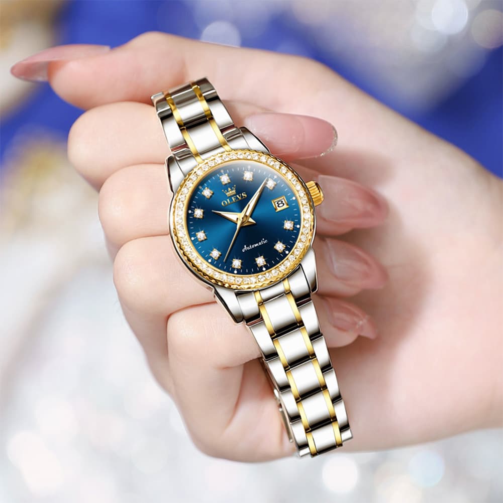OLEVS 7003N Diamond Bezel Date Mechanical Watch for Women