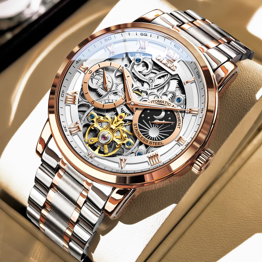 OLEVS 6670 Stainless Steel Skeleton Mechanical Watch for Men