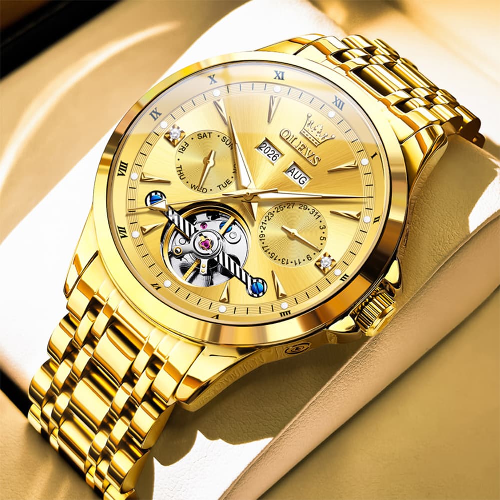 OLEVS 7091 Double Open Heart Multi-Function Automatic Watch For Men