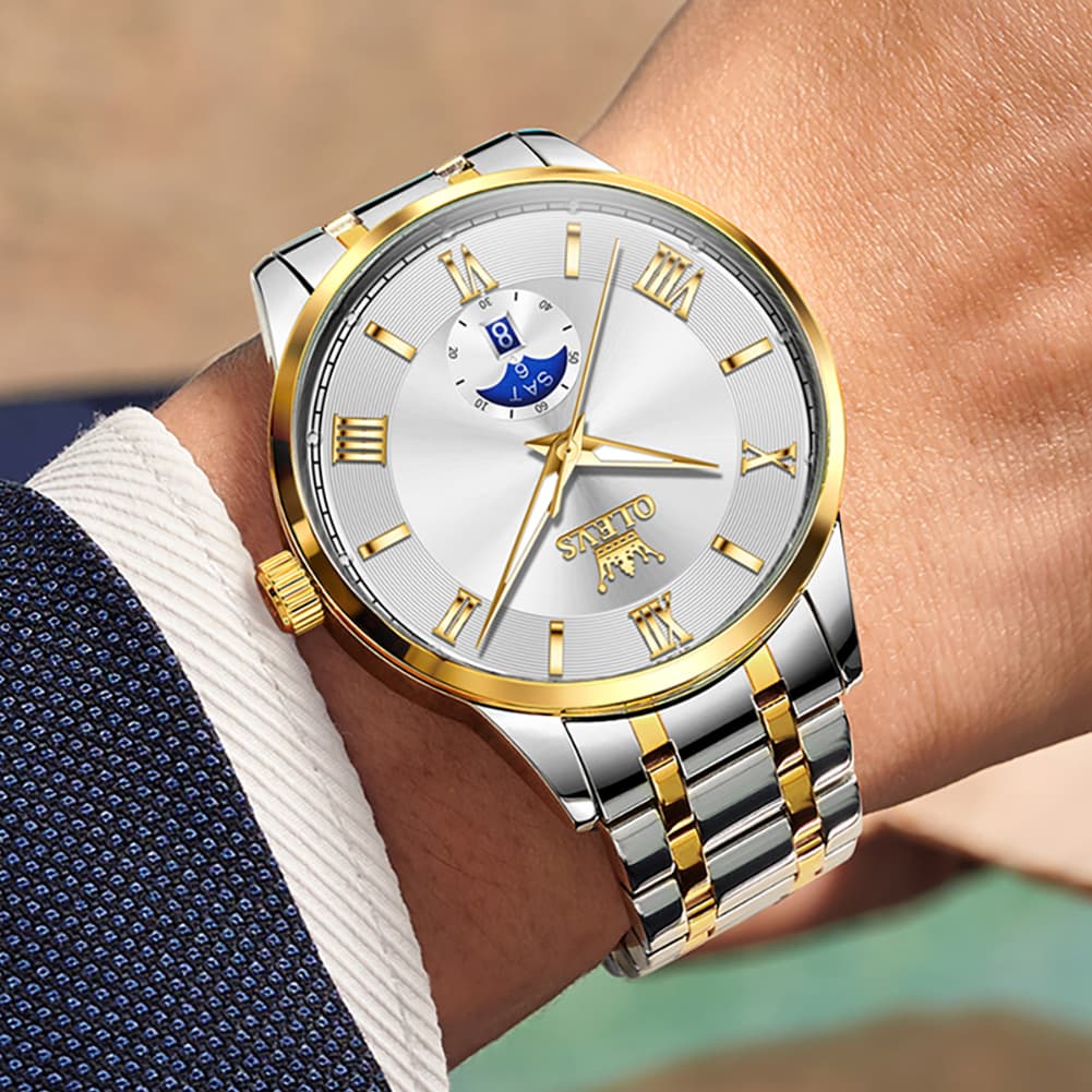 OLEVS 3638 Moon Phase Quartz Steel Watch for Men