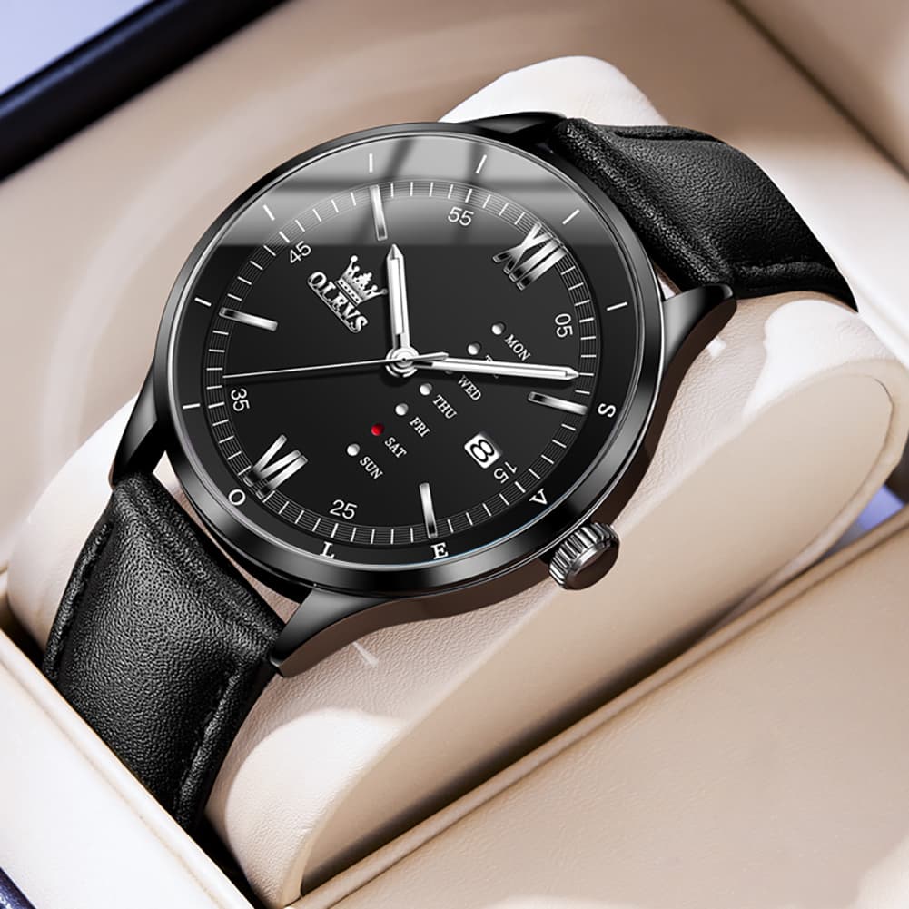 OLEVS 2931 Minimalist Leather Quartz Watch for Men