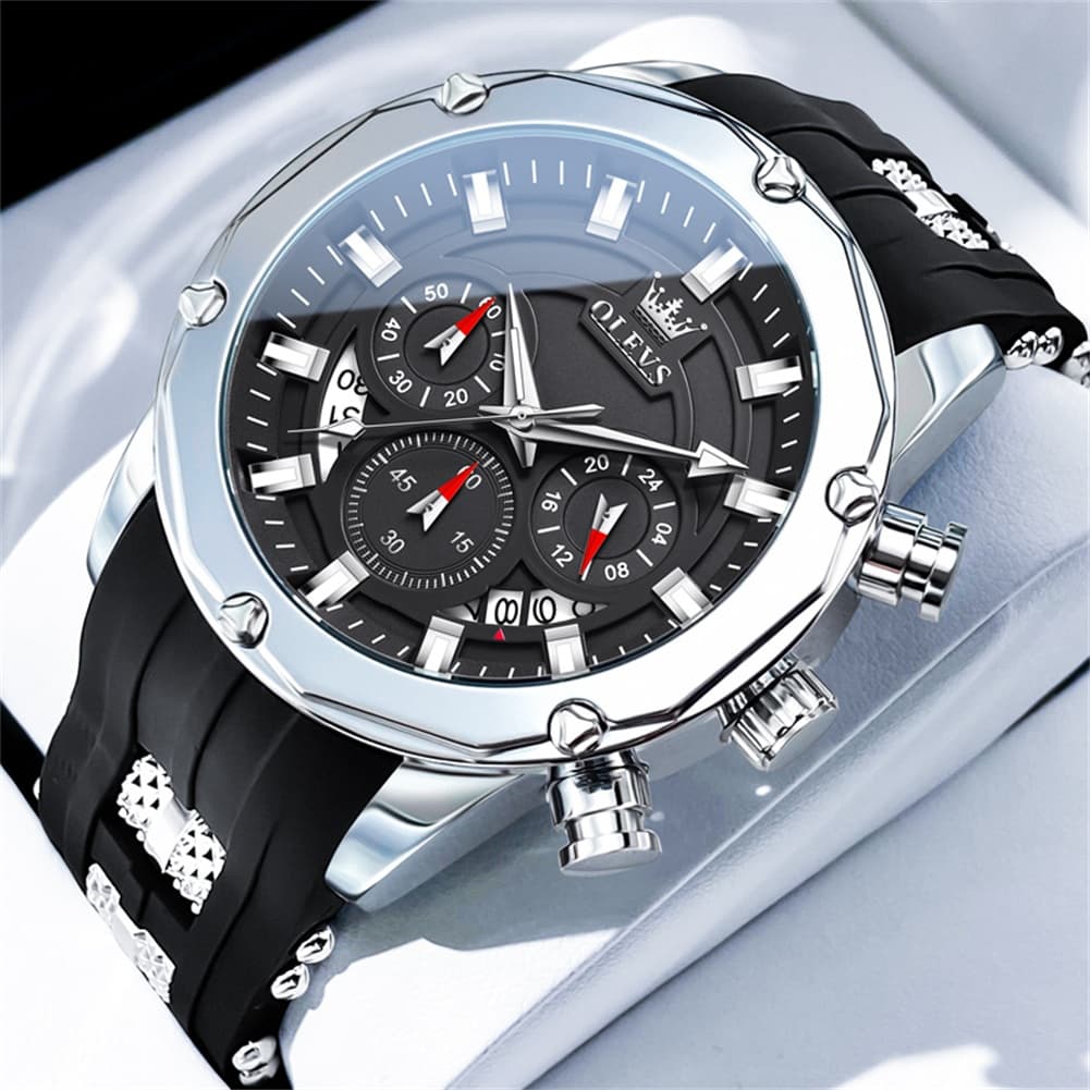 OLEVS 9991 Bold Chronograph Racing Silicone Watch for Men