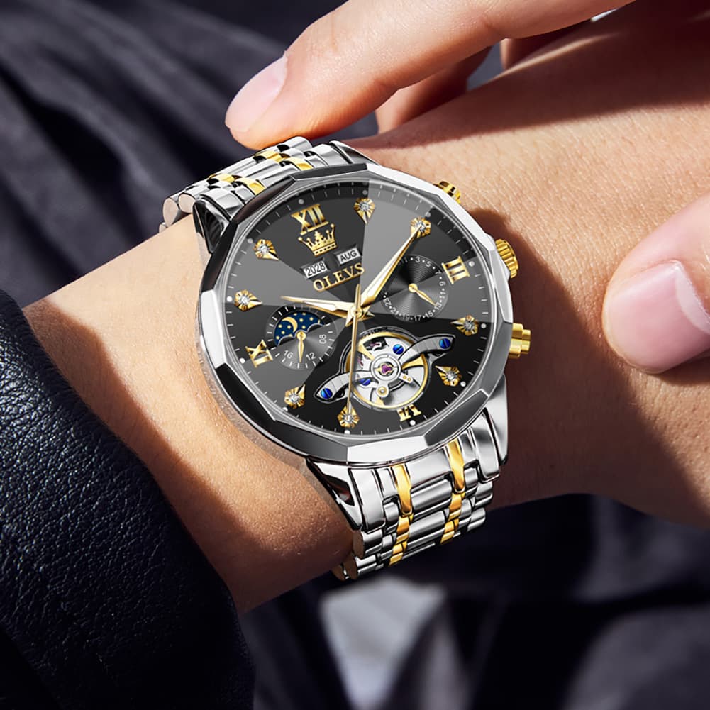 OLEVS 6621 3D Faceted Mirror Mechanical Watch for Men