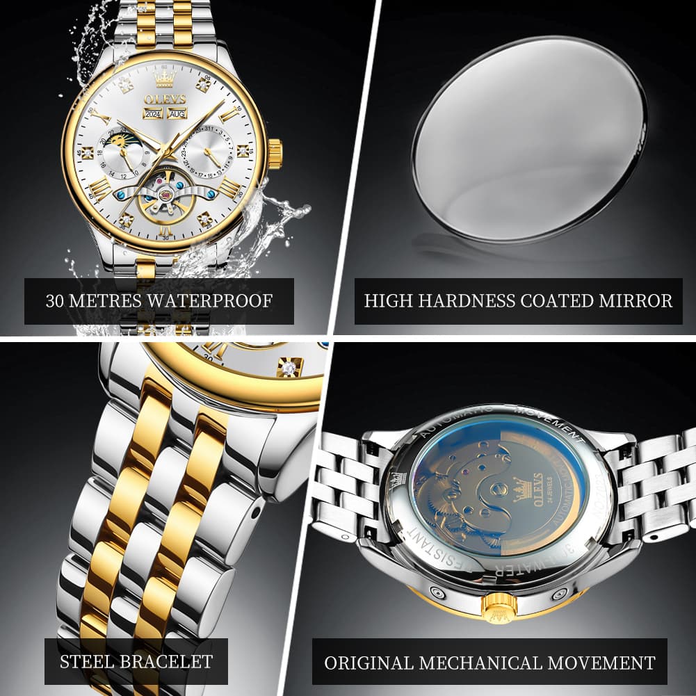 OLEVS 7023 Skeleton Moon Phase Automatic Watch for Men
