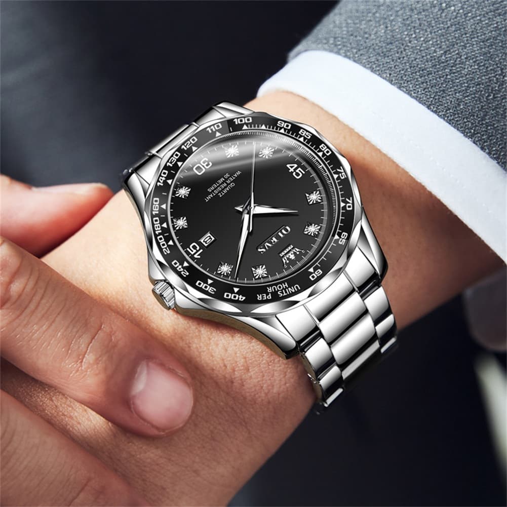 OLEVS 9988 Luxury Green Dial Quartz Dress Watch for Men