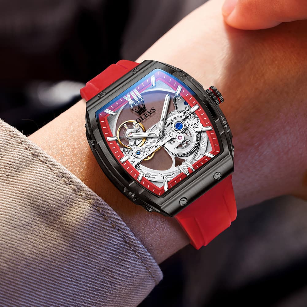 OLEVS 6779 Tonneau Skeleton Mechanical Watch for Men