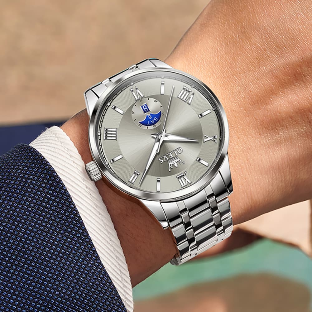 OLEVS 3638 Moon Phase Quartz Steel Watch for Men
