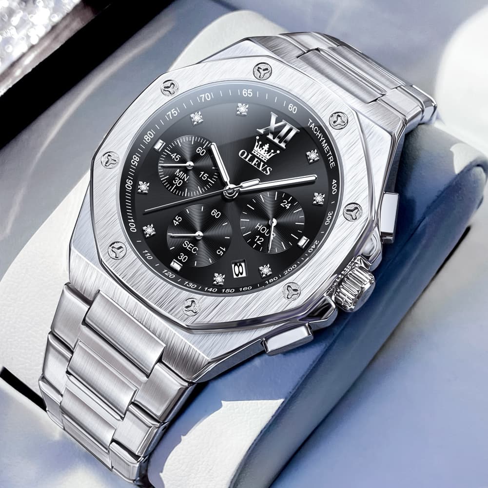 OLEVS 3626 Octagonal Chronograph Quartz Steel Watch for Men