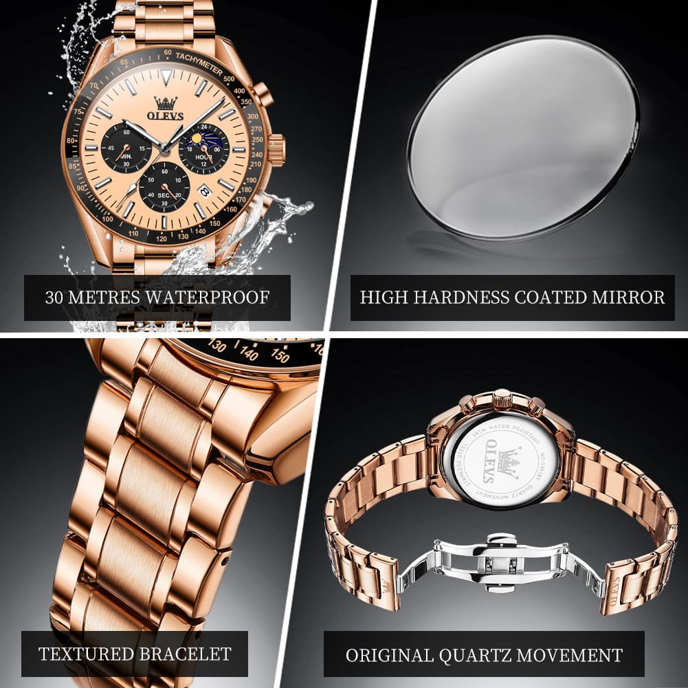 OLEVS 3618 Chronograph Moon Phase Quartz Watch for Men
