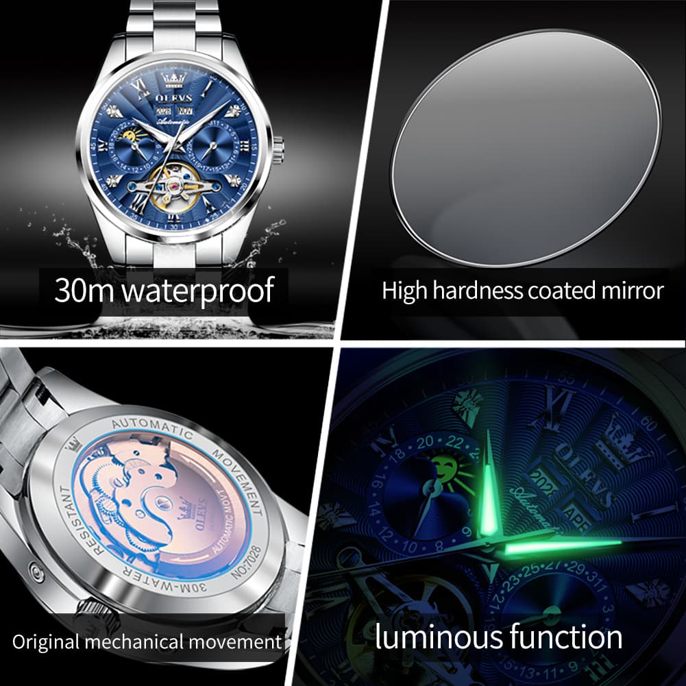 OLEVS 7028 Open Heart Moon Phase Automatic Watch for Men