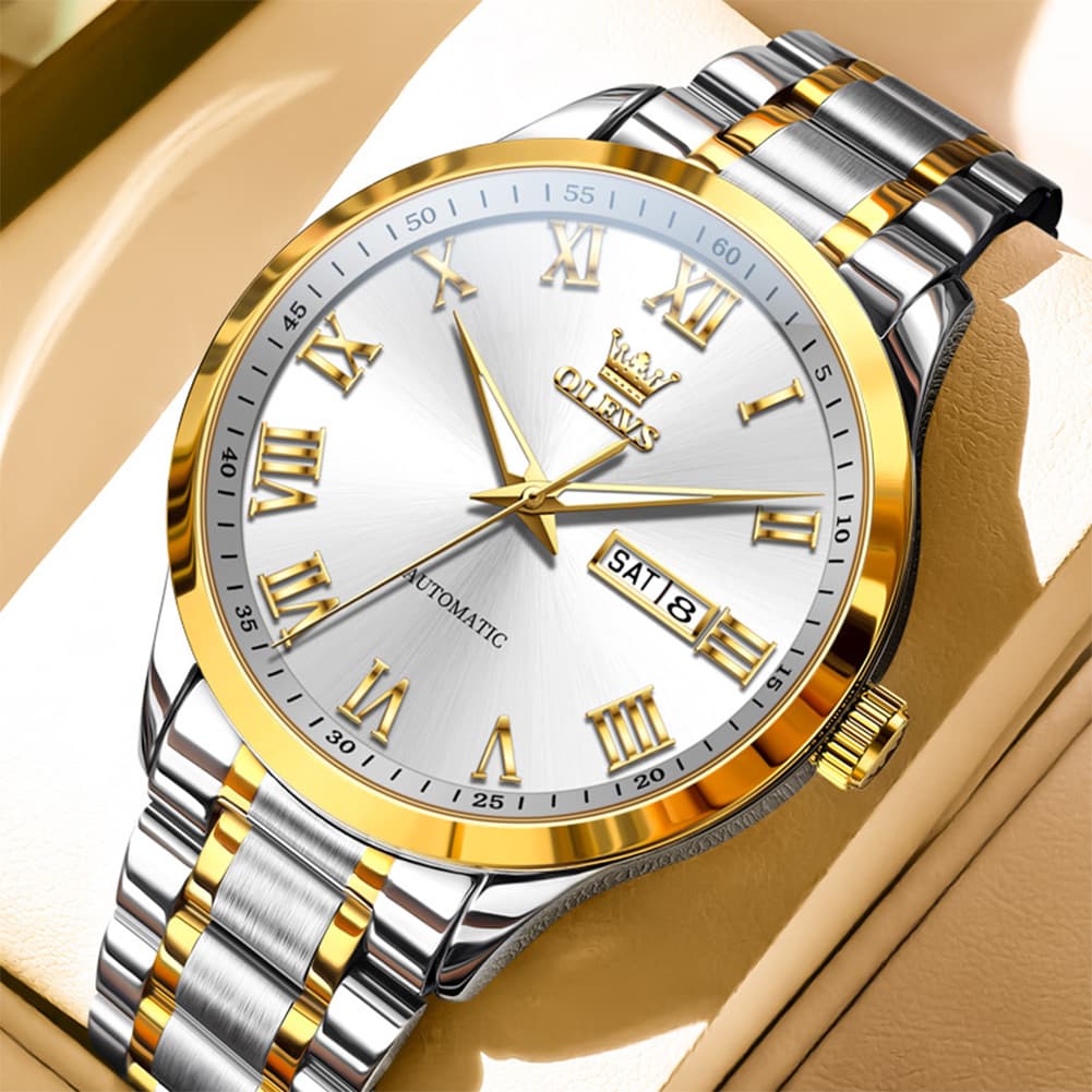 OLEVS 7075 Roman Numeral Dual Calendar Automatic Watch For Men