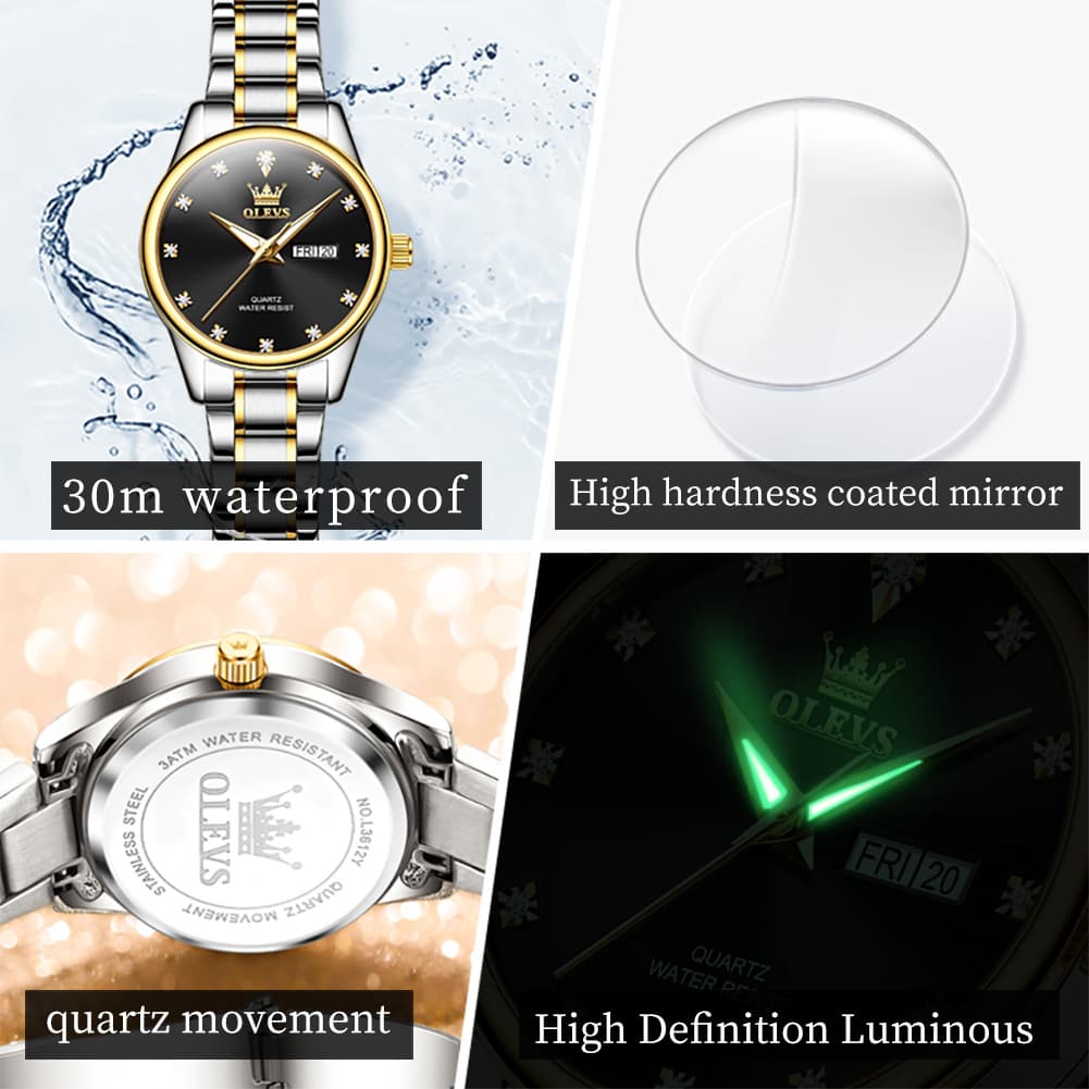 OLEVS 3612 Diamond Dial Quartz Steel Watch for Women