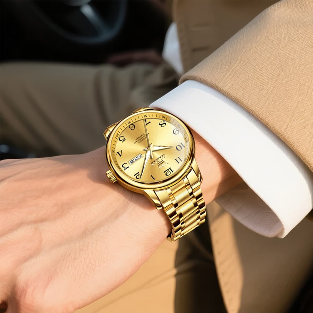 OLEVS 7072 Arabic Numeral Dual Calendar Automatic Watch For Men