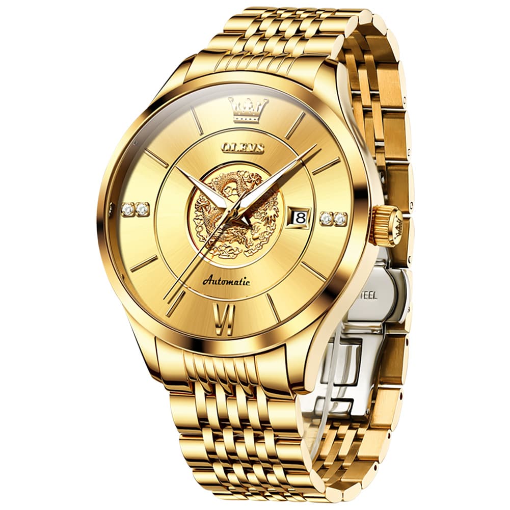 OLEVS 6693 3D Dragon Mechanical Steel Watch for Men