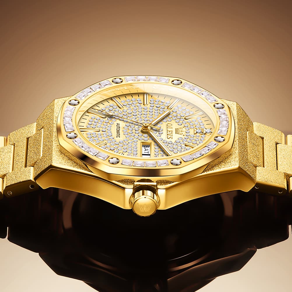 OLEVS Iced Out Diamond Octagonal Automatic Mechanical Watch 9803 for Men