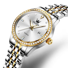 OLEVS 3625 Diamond Bezel Quartz Steel Watch for Women