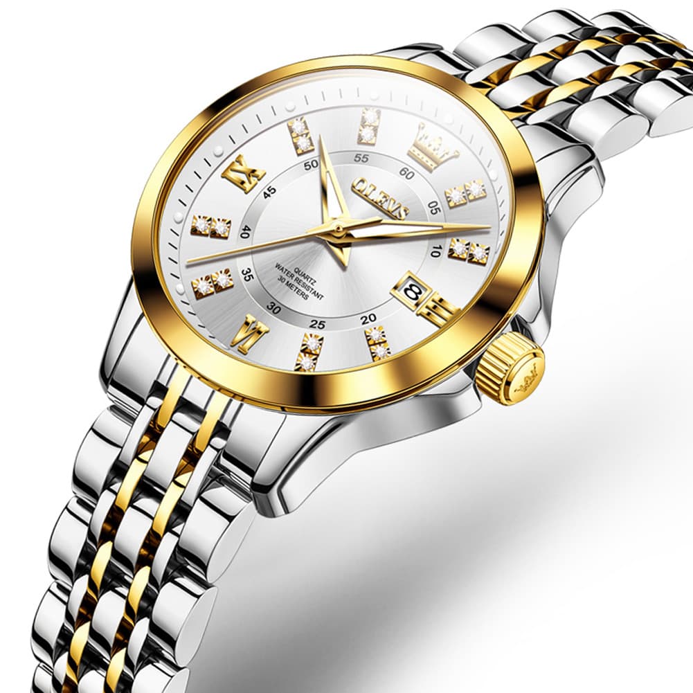 OLEVS 3620 Classic Diamond Quartz Steel Watch for Women