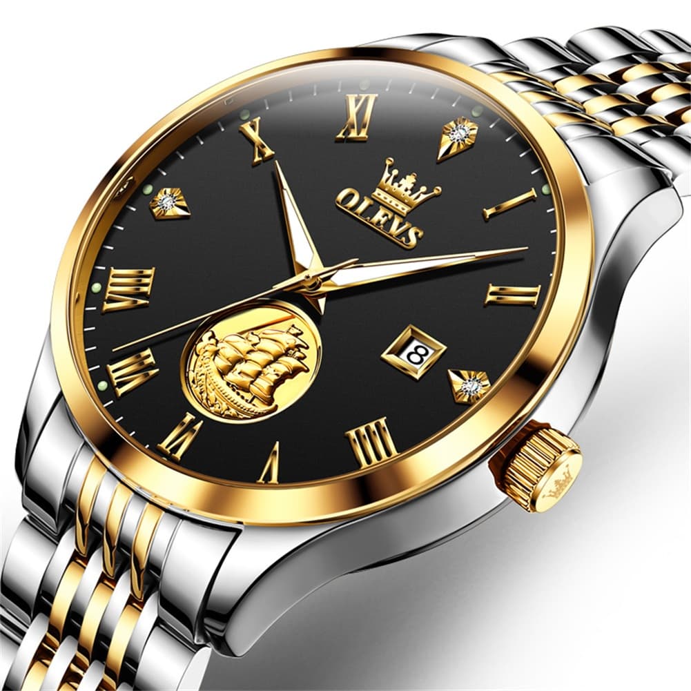 OLEVS 6696 3D Sailboat Mechanical Steel Watch for Men