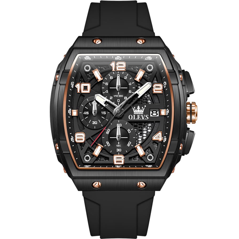 OLEVS 2976 Tonneau Silicone Chronograph Watch for Men