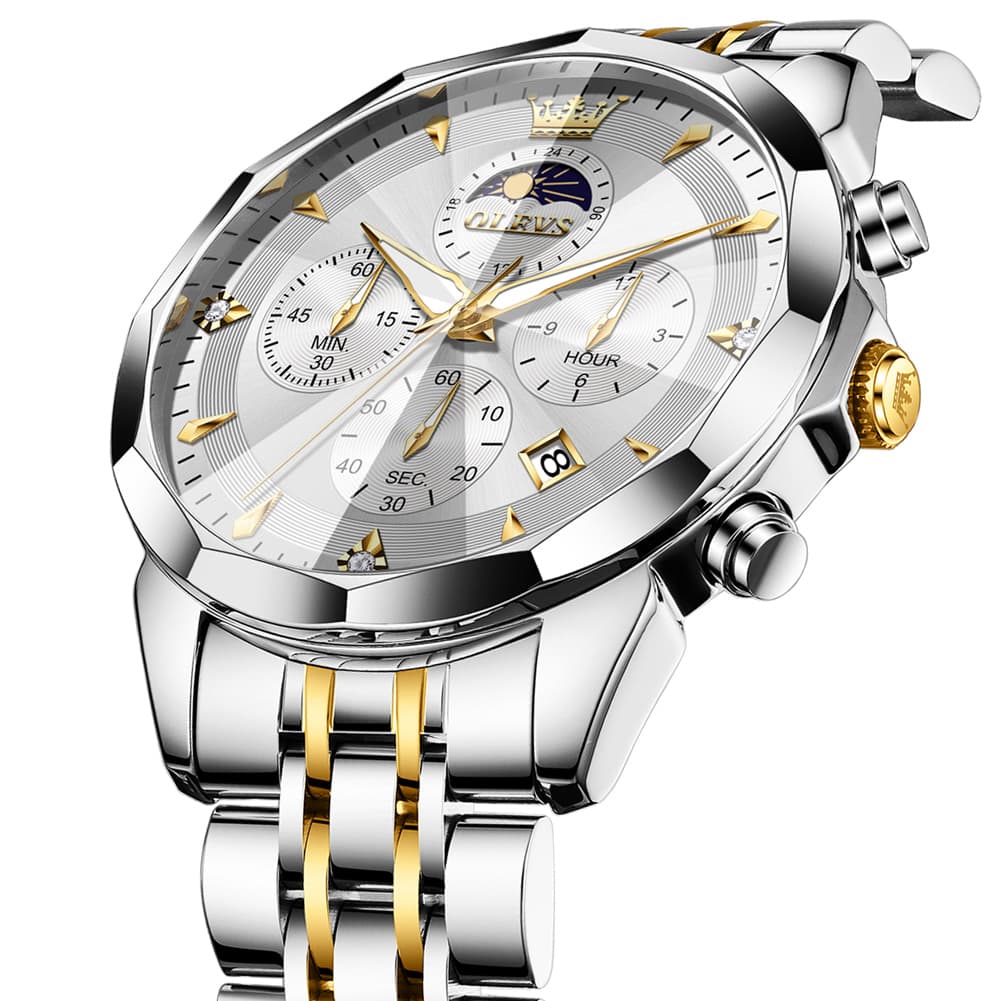 OLEVS 3673 Quartz 3D Rhombic Mirror Chronograph Watch For Men