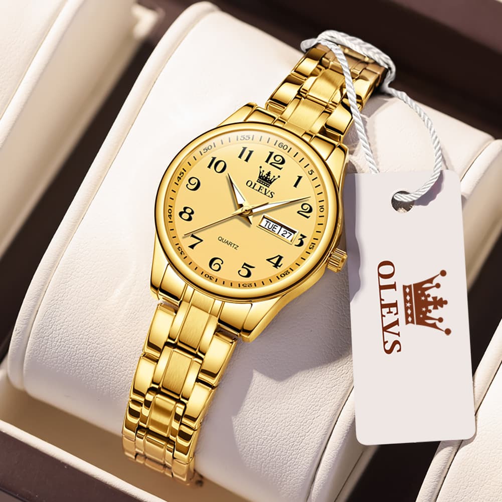 OLEVS Men and Women Couple Watch Stainless Steel Quartz Day Date Arabic Numerals 5567