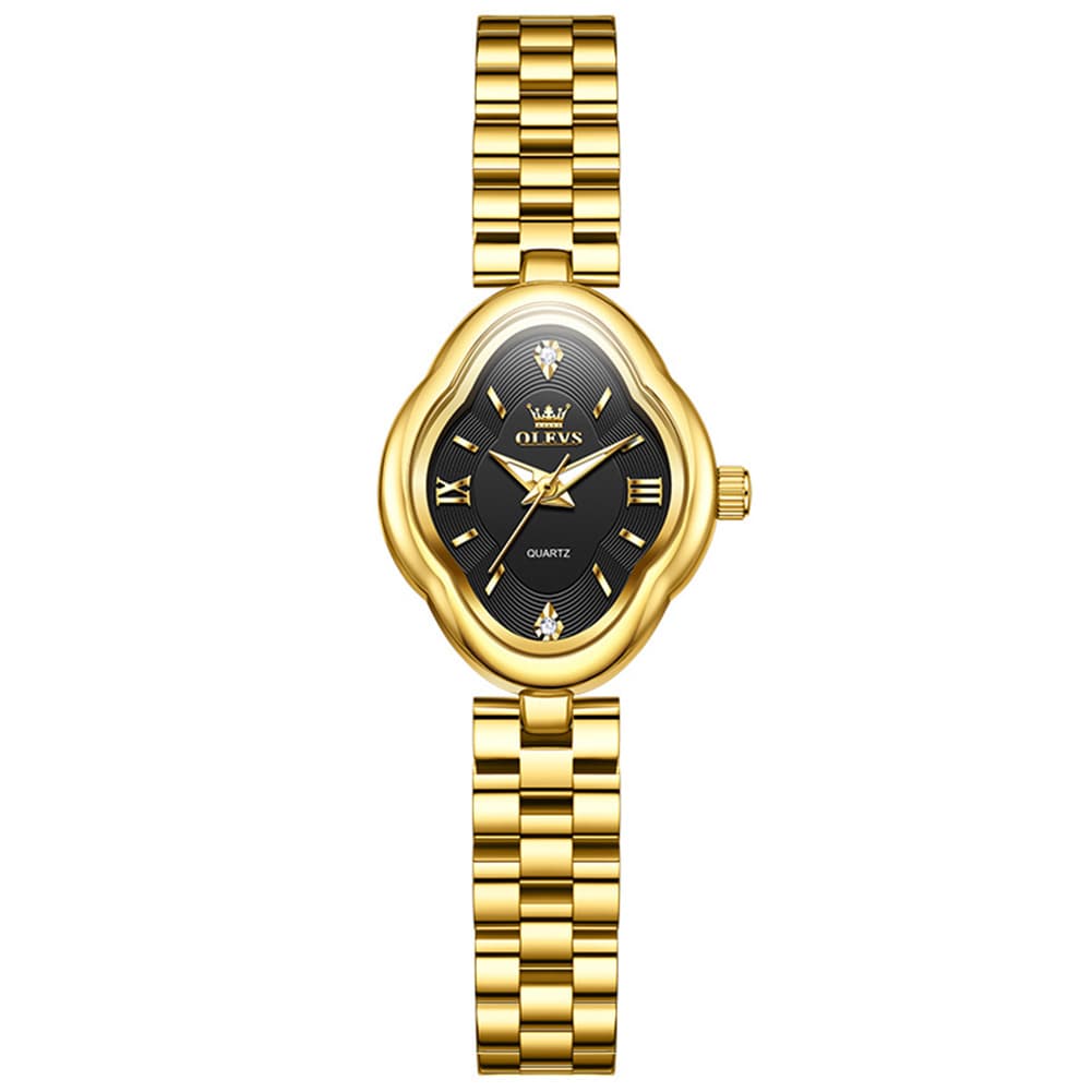 OLEVS 5666 Petal Case Vintage Dress Watch Gold Bracelet Quartz Jewelry Timepiece for Women
