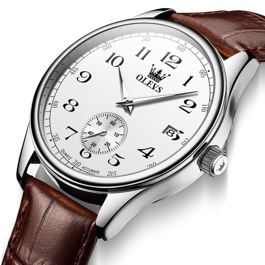 OLEVS 3662 Vintage Sub-Dial Leather Quartz Watch for Men