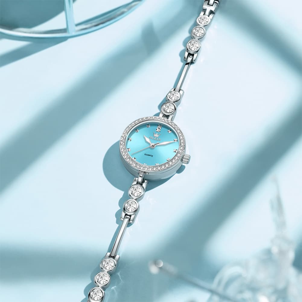 OLEVS 5670 Crystal Bracelet Watch Dainty Bangle Zircon Bezel Quartz Jewelry Timepiece for Women