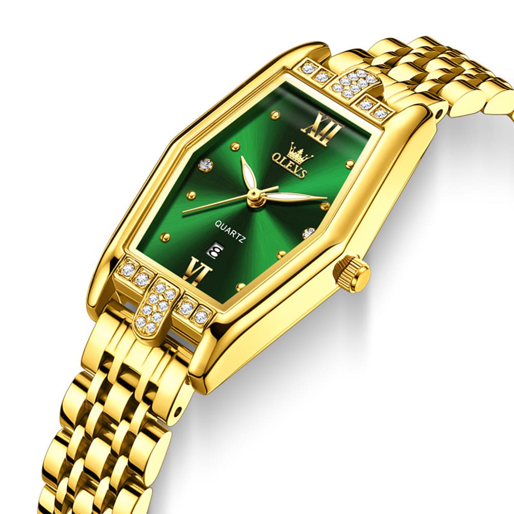 OLEVS 3699 Tonneau Geometric Crystal Womens Dress Watch