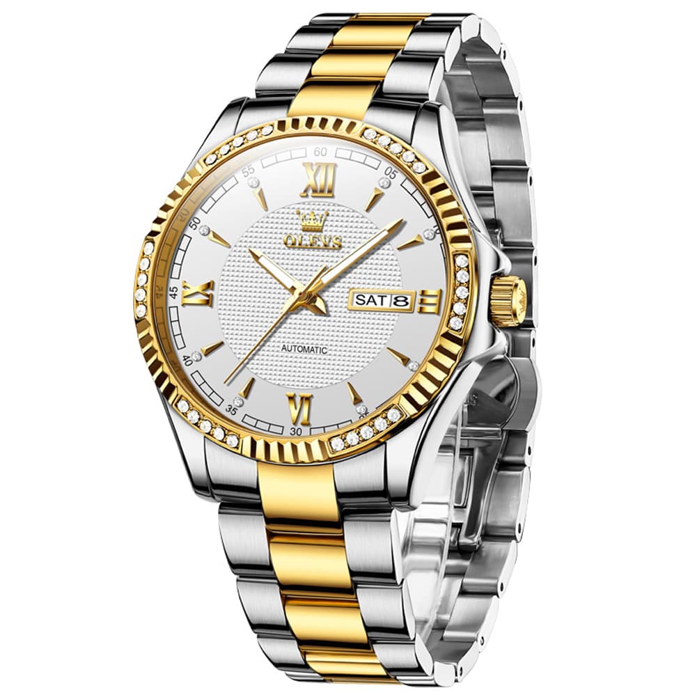 OLEVS 6676 Diamond Bezel Automatic Steel Watch for Men