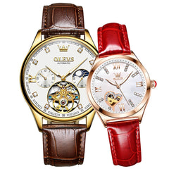 OLEVS 3601 Romantic Open Heart Automatic Couple Watch Set