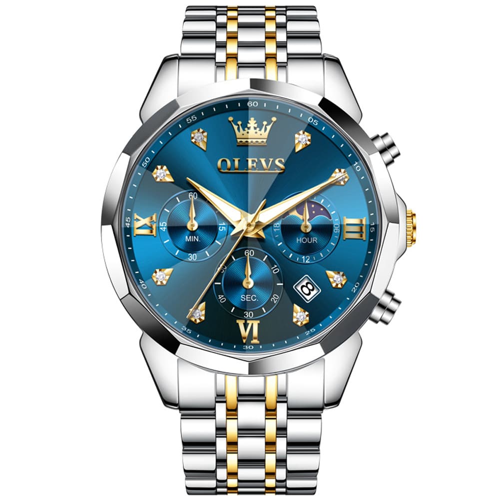 OLEVS 3670 Quartz Moon Phase Chronograph Watch For Men