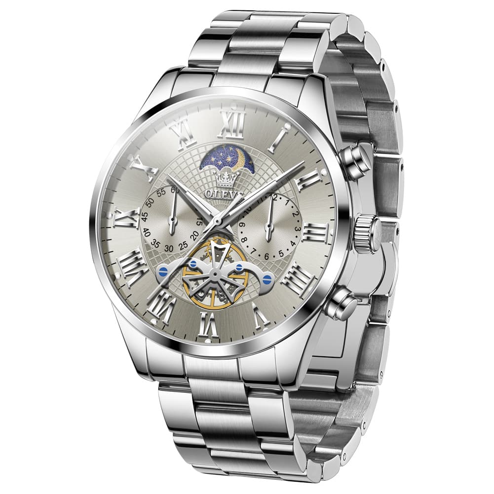 OLEVS 3640 Open-Heart Moon Phase Quartz Watch for Men