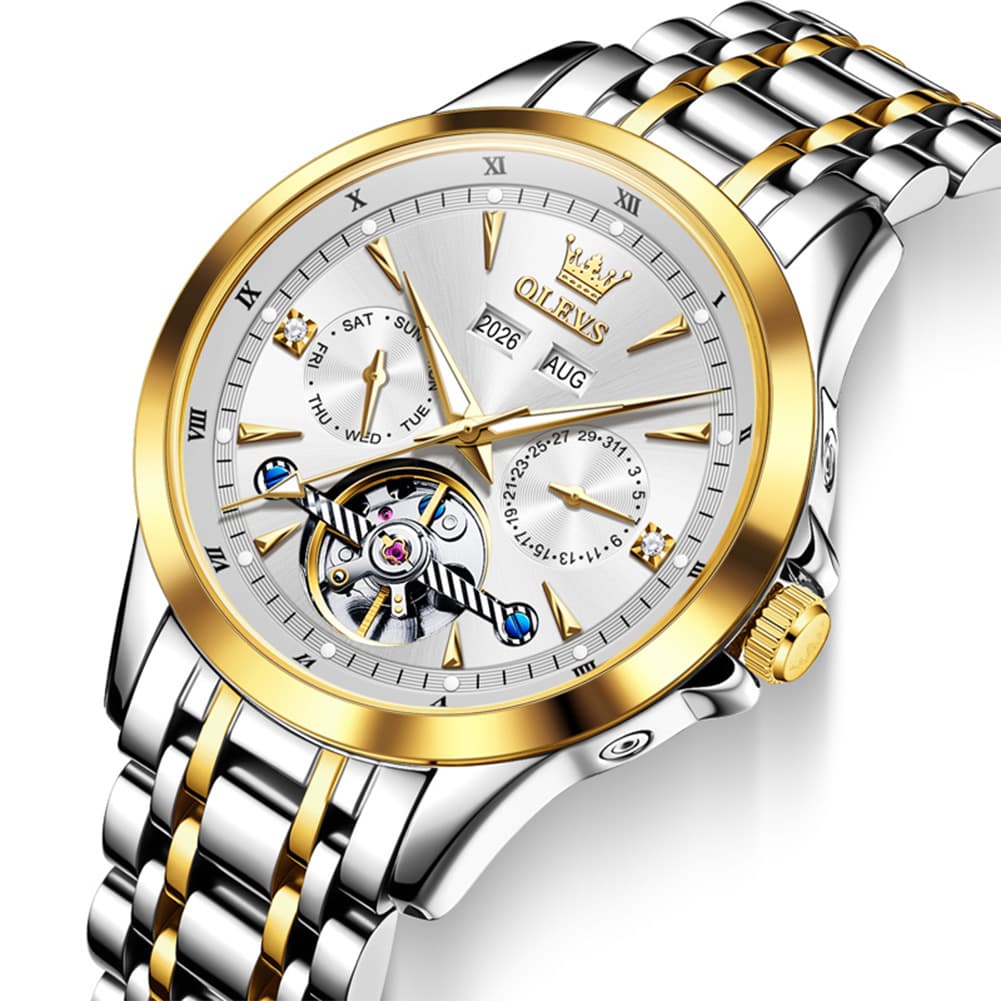 OLEVS 7091 Double Open Heart Multi-Function Automatic Watch For Men