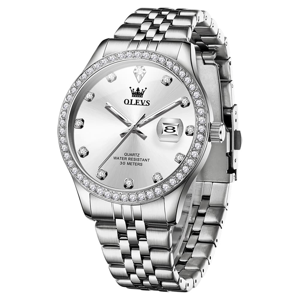 OLEVS 3629 Diamond Bezel Quartz Steel Watch for Men