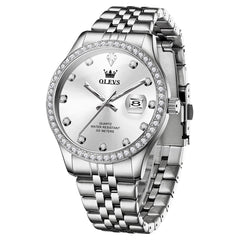 OLEVS 3629 Diamond Bezel Quartz Steel Watch for Men