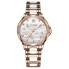 OLEVS 6610 Automatic Mechanical Ceramic Dragonfly Watch for Women