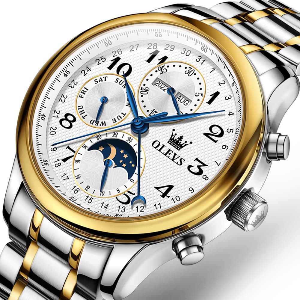 OLEVS 6667 Stainless Steel Mechanical Moon Phase Watch for Men