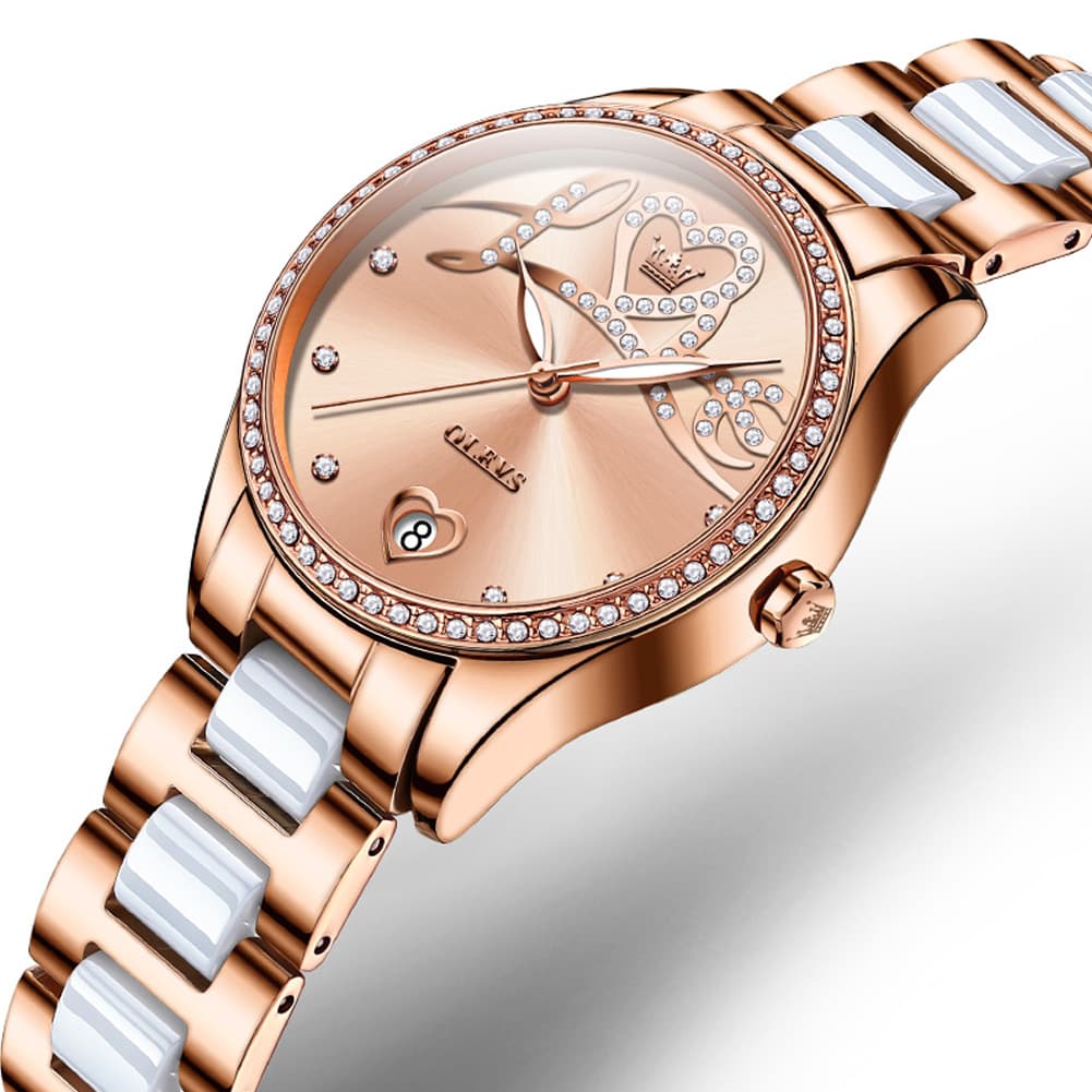 OLEVS 6686 Romantic Love Dial Ceramic Mechanical Watch for Women