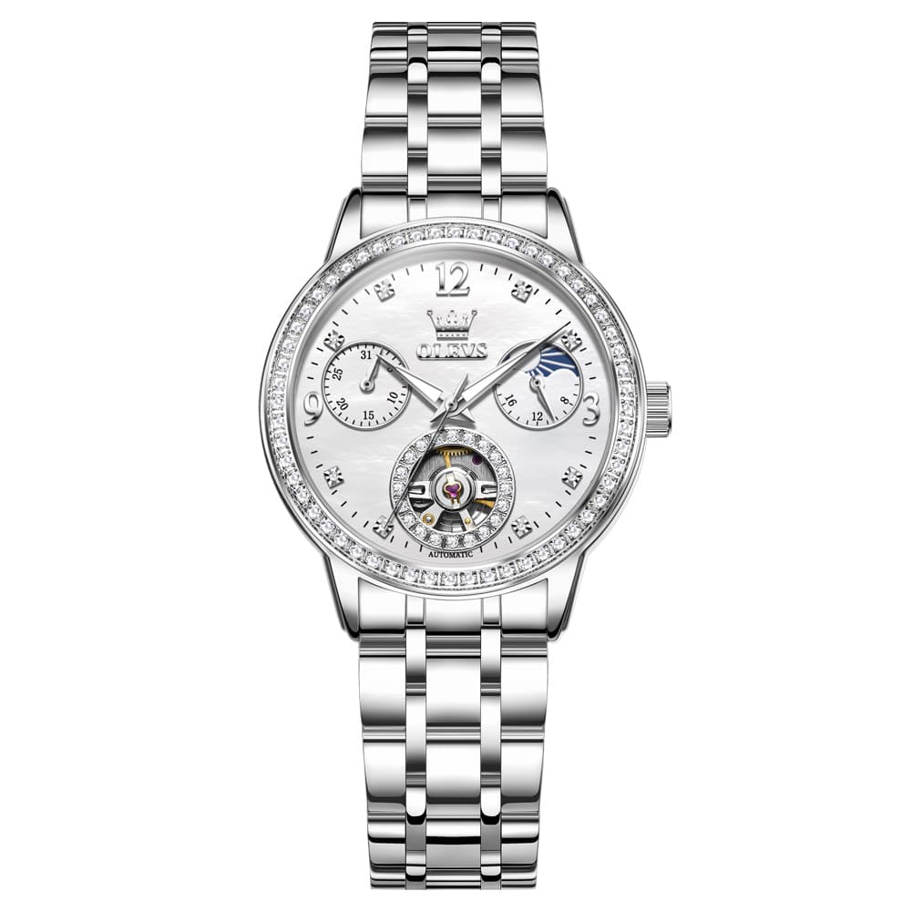 OLEVS 6750 Diamond Bezel Skeleton Mechanical Watch for Women