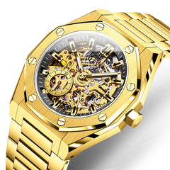 OLEVS 6669 Stainless Steel Octagonal Skeleton Watch for Men