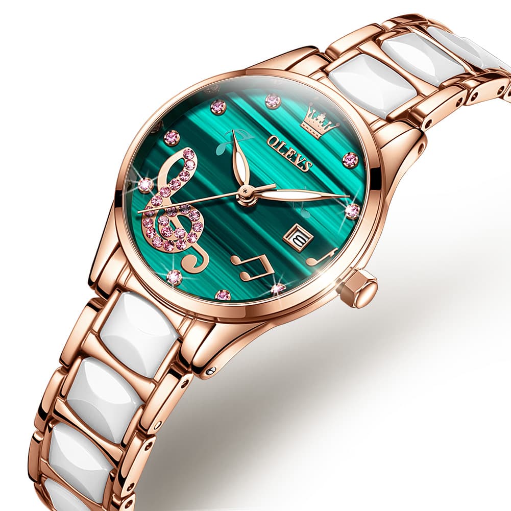 OLEVS 3605 Ceramic Musical Note Quartz Watch for Women