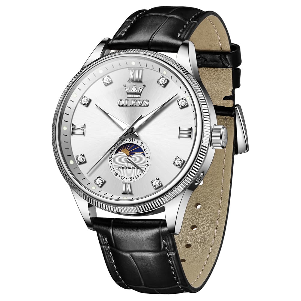 OLEVS 7039 Leather Moon Phase Mechanical Watch For Men