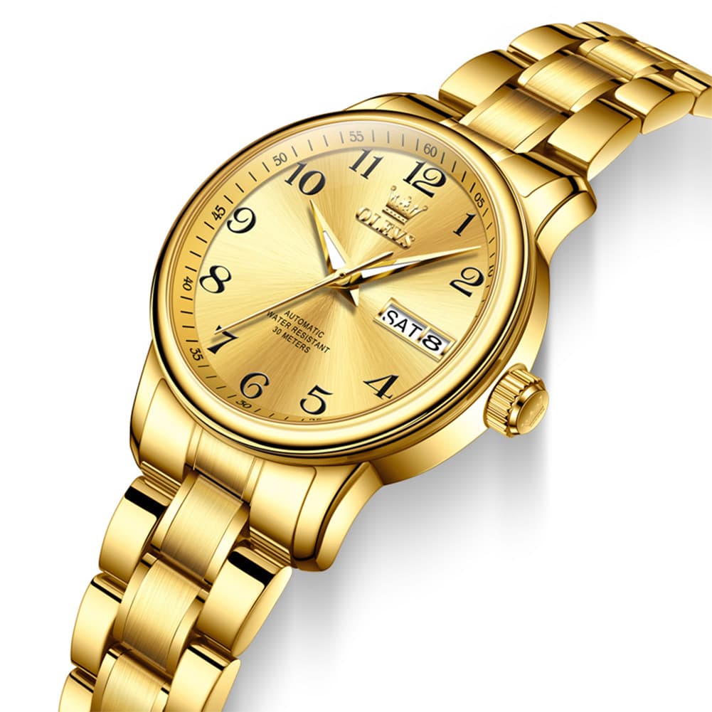 OLEVS 7072 Arabic Numeral Dual Calendar Automatic Watch For Women