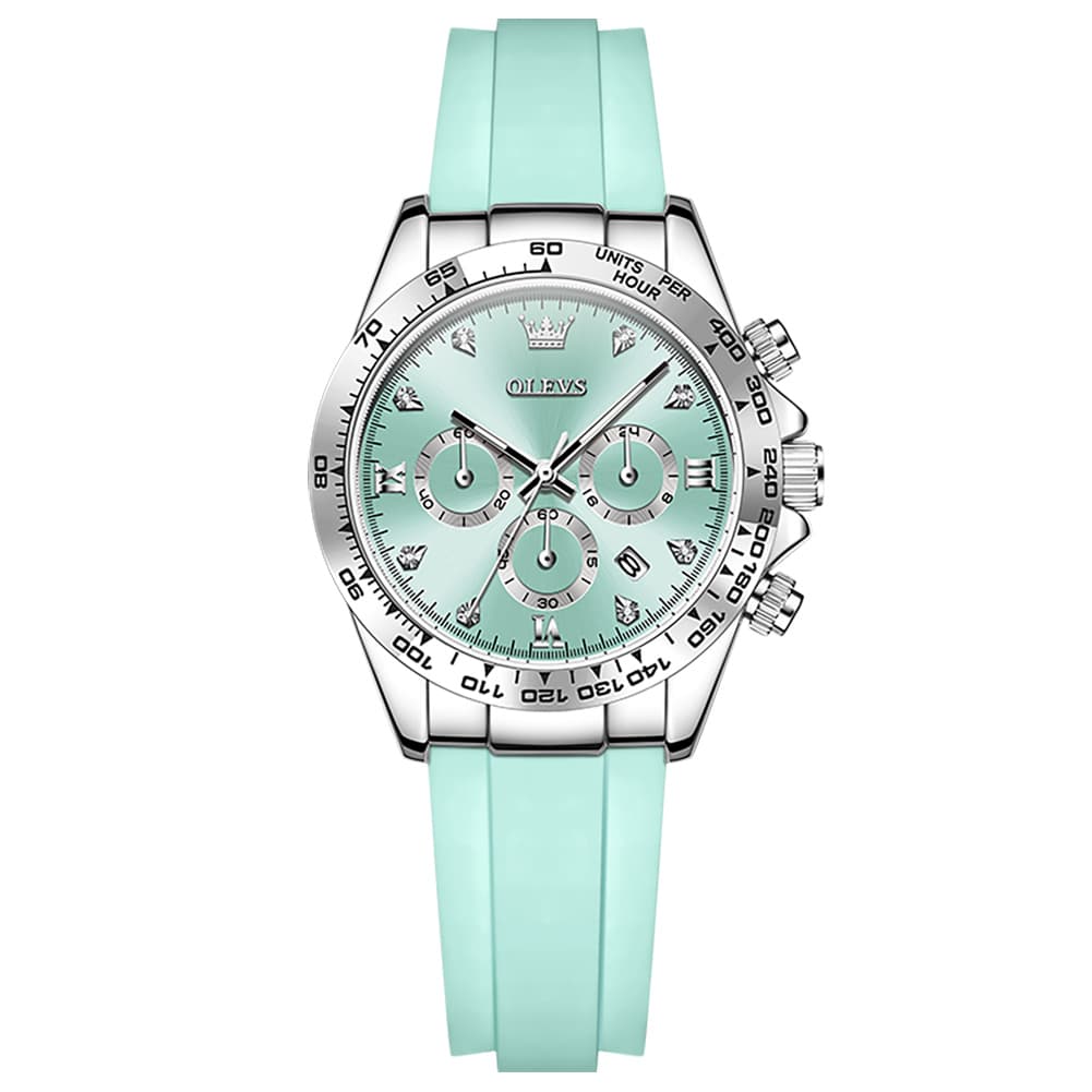 OLEVS Women Chronograph Watch Silicone Sport Strap Date Quartz 5618