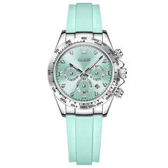OLEVS Women Chronograph Watch Silicone Sport Strap Date Quartz 5618