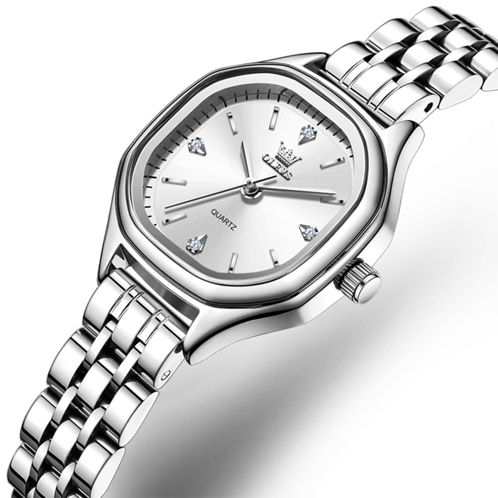 OLEVS 5888 Petite Square Watch Vintage Diamond Accent Stainless Steel Bracelet Quartz Timepiece for Women