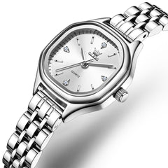 OLEVS 5888 Petite Square Watch Vintage Diamond Accent Stainless Steel Bracelet Quartz Timepiece for Women